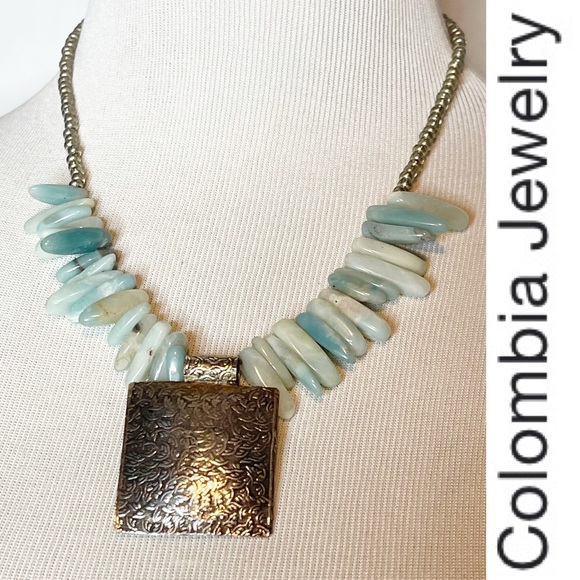Handmade Colombian Silver Hammered and Gemstone Necklace